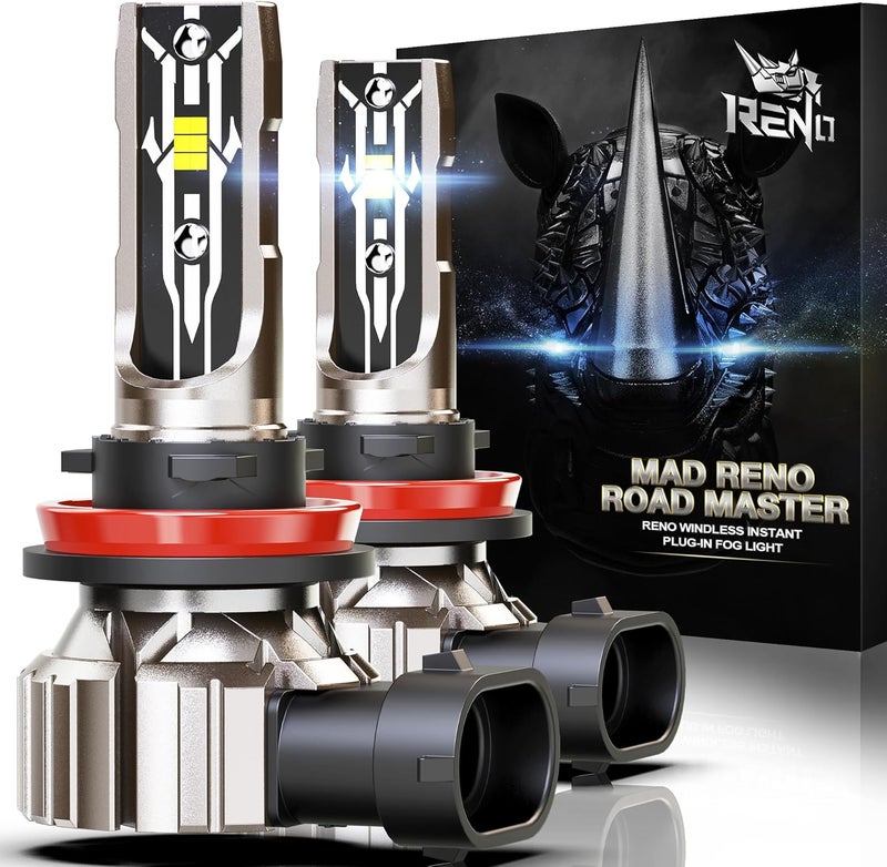 Reno H11 Bulb, H11 Fog Lights 6500K White Fanless In Line H9 H8 Fog Bulbs Plug and Play, Pack of 2 - Image 1